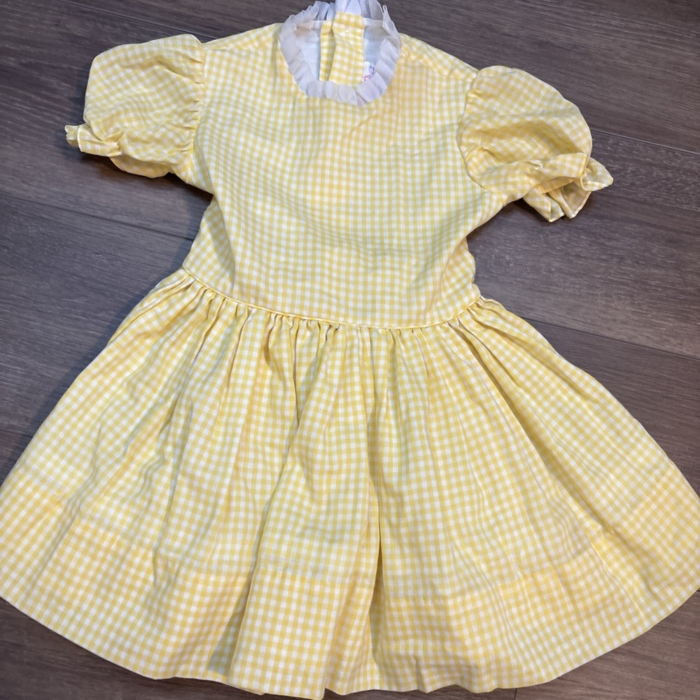 Vintage Martha's Miniatures 'We're Fussy' Dress Size 3   4 Toddler Yellow Plaid
